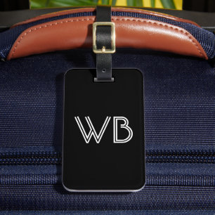 Etiqueta Para Maletas Minimalista elegante 2 monograma negro inicial