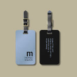 Etiqueta Para Maletas Minimalista elegante azul negro negrita Monograma<br><div class="desc">Diseño moderno de etiquetas de equipaje de personalizable con monograma en negrita,  fondo azul y negro de textura.</div>