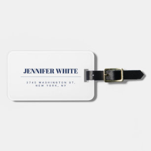 Etiqueta Para Maletas Minimalista elegante azul y blanco retro plano