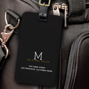 Etiqueta Para Maletas minimalista monogramado negro Sr. y Sra.