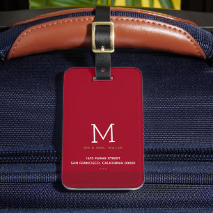 Etiqueta Para Maletas Minimalista Monogramado Rojo Sr. y Sra.