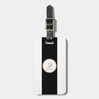Etiqueta Para Maletas Minimalista Negro, Blanco, Dorado Simple Nombre Bá