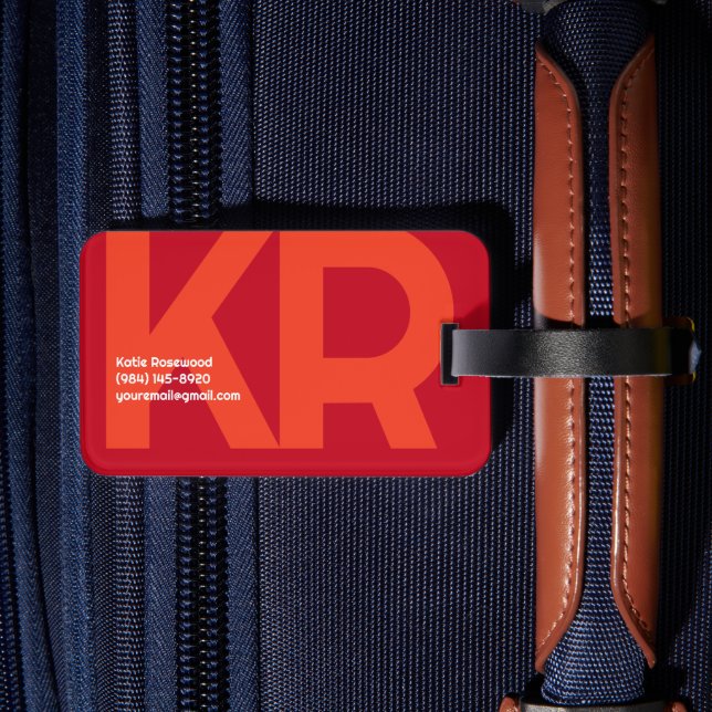 Etiqueta Para Maletas Mínimo Monograma Negrita Simple Candy Retro Rojo (Reverso  In Situ 2)