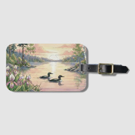 Etiqueta Para Maletas Minnesota Lake Sunset with Loons, Luggage Tag
