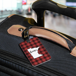 Etiqueta Para Maletas Minnesota   Red & Black Buffalo Plaid Home State