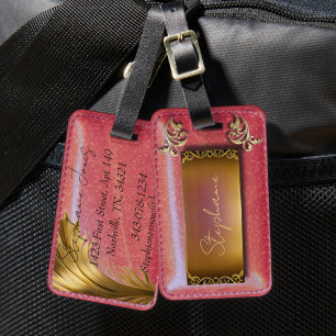 Etiqueta Para Maletas Mochila Fancy Red Watercolor Leather Look