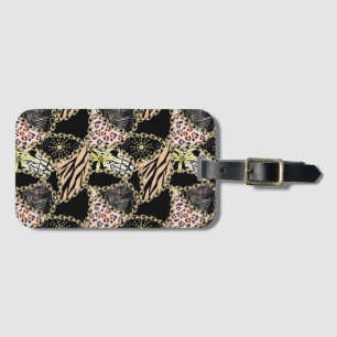 Etiqueta Para Maletas Moda, abstracta, cadenas, piel de tigre.