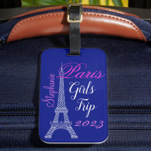Etiqueta Para Maletas Moda Azul París Francia Viaje Chica Torre Eiffel
