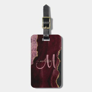 Etiqueta Para Maletas Moda Borgoña Purpurina de oro Agate Personalizado