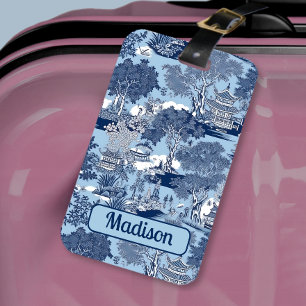 Etiqueta Para Maletas Moda Cabaña chinoiserie de sauce blanco azul