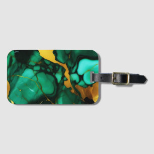 Etiqueta Para Maletas Moda Elegante verde oscuro dorado Faux Marble
