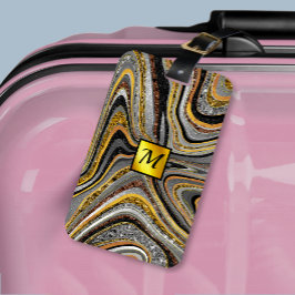 Etiqueta Para Maletas Moda Esparkle Purpurina mármol arte monograma oro 
