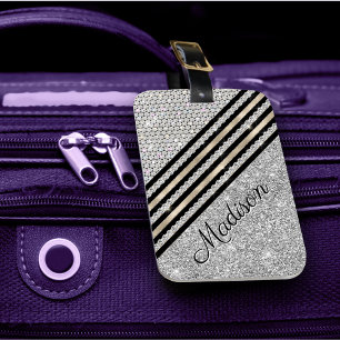 Etiqueta Para Maletas Moda falsa Cristal y Plata purpurina Personalizado