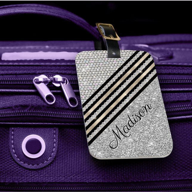 Etiqueta Para Maletas Moda falsa Cristal y Plata purpurina Personalizado (Subido por el creador)