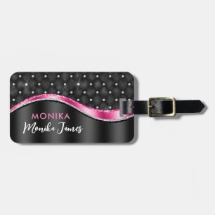 Etiqueta Para Maletas Moda Faux Cepillado Metalizado Fuchsia Monograma