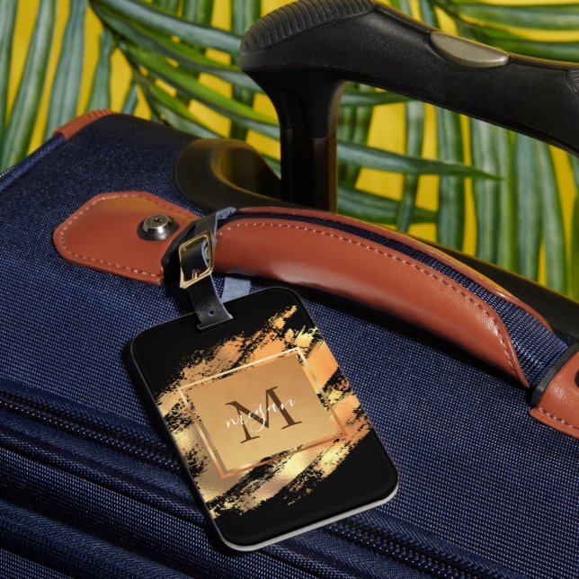 Etiqueta Para Maletas Moda Faux Gold Glam Brushstrot Monogramado (Anverso In situ 1)