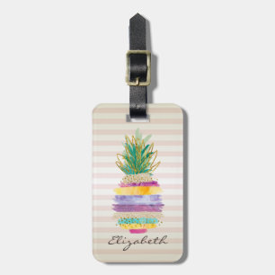 Etiqueta Para Maletas Moda Girly Purpurina Pineapple ,Stripes
