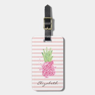 Etiqueta Para Maletas Moda Girly Watercolor Pineapple ,Stripes