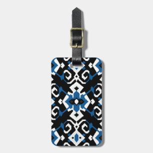 Etiqueta Para Maletas Moda huella de ikat tribal azul geométrico