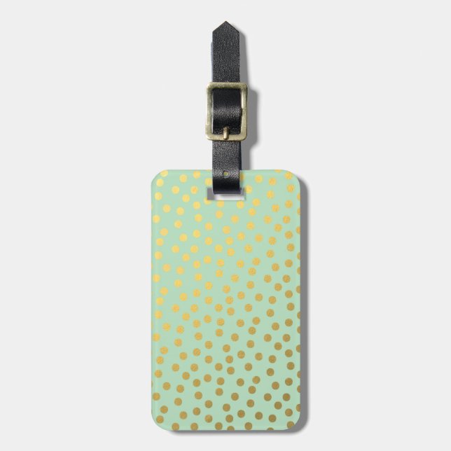 Etiqueta Para Maletas Moda Mint Gold Confetti Dots (Frente Vertical)