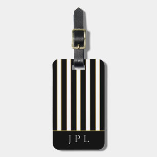 Etiqueta Para Maletas Moda moderna de color blanco dorado rayado Monogra