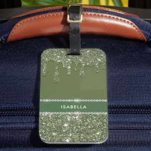 Etiqueta Para Maletas Moda moderna Sage Green Purpurina Sparkle Diamante