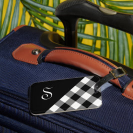Etiqueta Para Maletas Moda Monograma Black White Buffalo Check Geométric