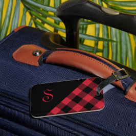 Etiqueta Para Maletas Moda Monograma Red Black Buffalo Check Geométrico