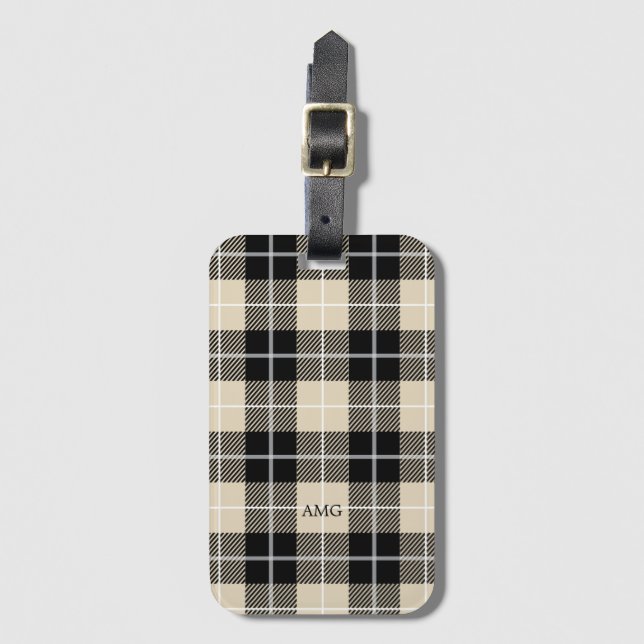 Etiqueta Para Maletas Moda Monograma Thompson Camel Plaid Pattern (Anverso vertical)