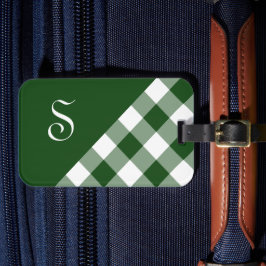 Etiqueta Para Maletas Moda Monograma Verde Comprobación de búfalo blanco