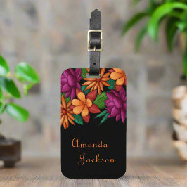 Etiqueta Para Maletas Moda negra vibrante, audaz y colorida flor