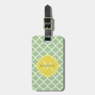 Etiqueta Para Maletas Moda Pastel Verde Quatrefoil Amarillo Nombre Monog