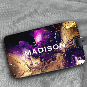 Etiqueta Para Maletas Moda purpurina de imitación de oro morado monogram