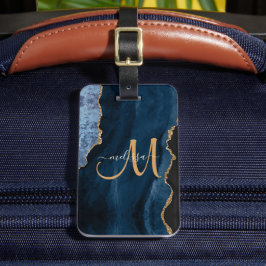 Etiqueta Para Maletas Moda Purpurina de oro azul Agate Personalizado Mon
