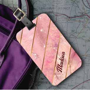 Etiqueta Para Maletas Moda rosa oro giratorio elegante geométrico