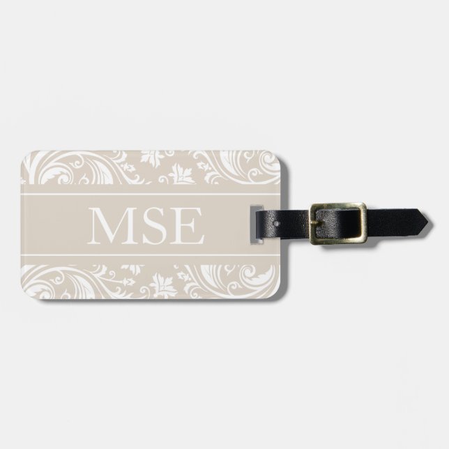 Etiqueta Para Maletas Modelo blanco beige personalizado del damasco del (Frente Horizontal)