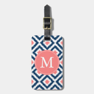 Etiqueta Para Maletas Modelo coralino de Ikat de los diamantes de los