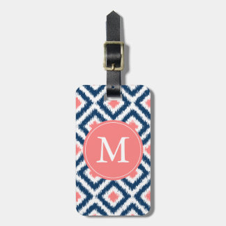 Etiqueta Para Maletas Modelo coralino de Ikat de los diamantes de los