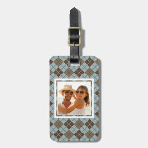 Etiqueta Para Maletas Modelo de encargo de Argyle de la foto en azul y