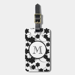 Etiqueta Para Maletas Modelo de flores negro lindo de la MOD, su inicial