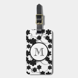 Etiqueta Para Maletas Modelo de flores negro lindo de la MOD, su inicial