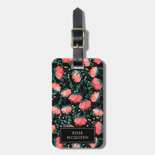 Etiqueta Para Maletas Modelo de la flor y de las bayas - rosado y negro