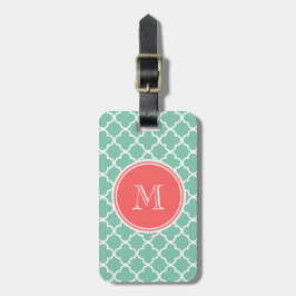 Etiqueta Para Maletas Modelo de Quatrefoil de la verde menta, monograma