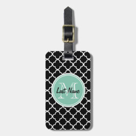 Etiqueta Para Maletas Modelo negro de Quatrefoil, monograma de la verde