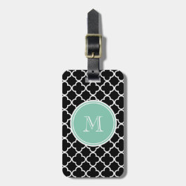 Etiqueta Para Maletas Modelo negro de Quatrefoil, monograma de la verde