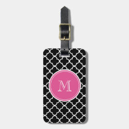 Etiqueta Para Maletas Modelo negro de Quatrefoil, monograma de las rosas