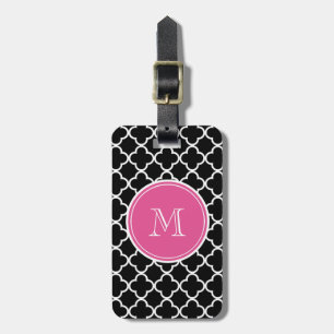 Etiqueta Para Maletas Modelo negro de Quatrefoil, monograma de las rosas