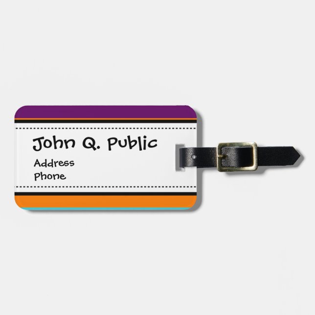 Etiqueta Para Maletas Modelo rayado púrpura anaranjado verde azulado del (Frente Horizontal)