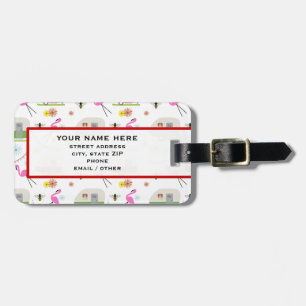 Etiqueta Para Maletas Modelo retro del remolque y de los flamencos