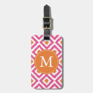 Etiqueta Para Maletas Modelo rosado con monograma de Ikat de los